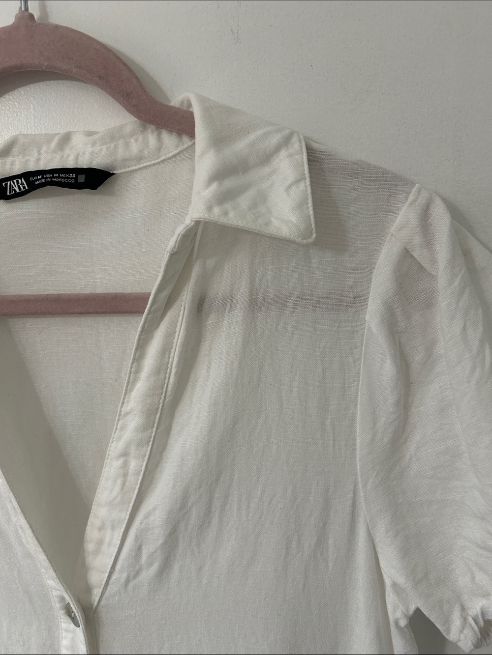 Zara Dress Linen Maxi Medium White Button-Front Tiered Cottagecore Puff Sleeve - Picture 13 of 14